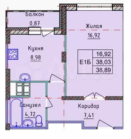 1-к. квартира, 38,9 м, 9/10 эт. - Фото 0