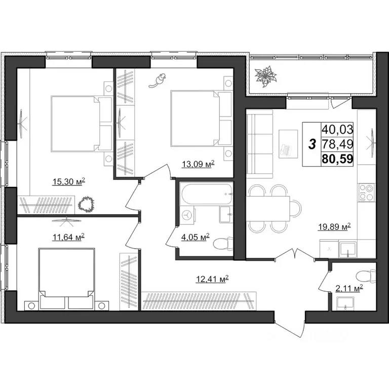 3-к кв. Мордовия, Саранск Большевистская ул., 124А (80.59 м) - Фото 1