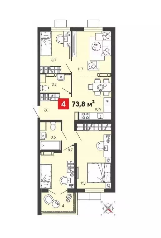 4-к кв. Пензенская область, Пензенский район, Засечный сельсовет, с. ... - Фото 1