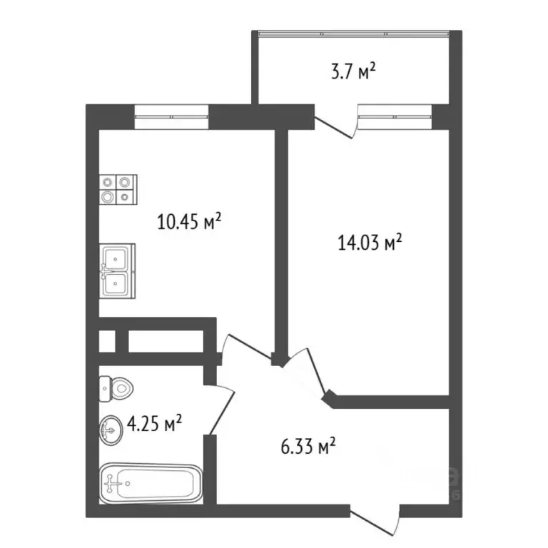 1-к кв. Тюменская область, Тюмень ул. Тимофея Чаркова, 79 (34.5 м) - Фото 2