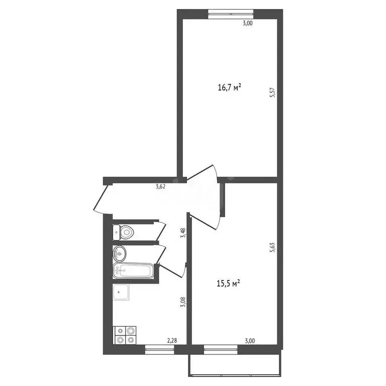 2-комнатная квартира: городское поселение Северный, рабочий посёлок ... - Фото 1