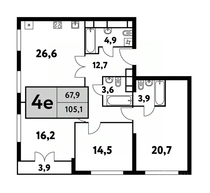 4-к кв. Москва Фестивальная ул., 15к6 (105.1 м) - Фото 0