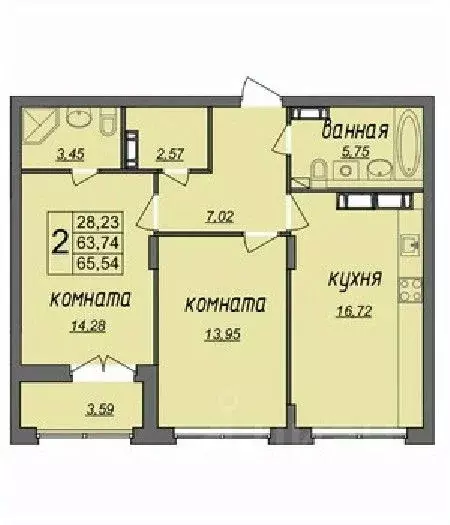 2-к кв. Владимирская область, Муром Колхозная ул., 24 (65.37 м) - Фото 0