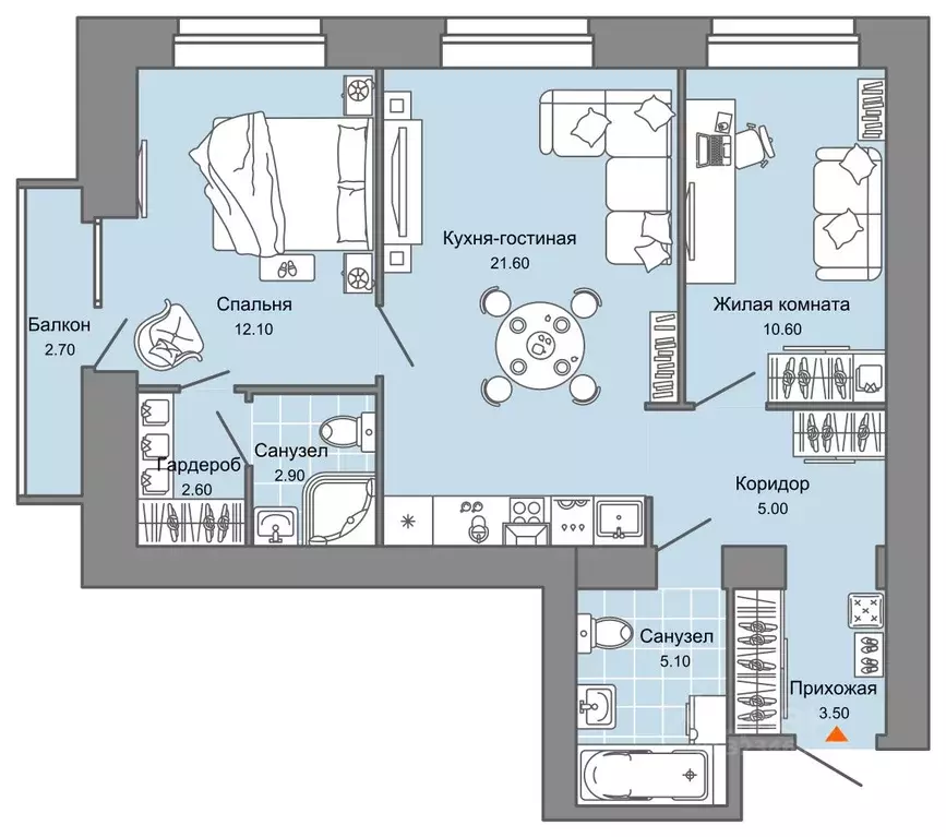 2-к кв. Пермский край, Пермь ул. Дзержинского, 31Б (64.0 м) - Фото 2