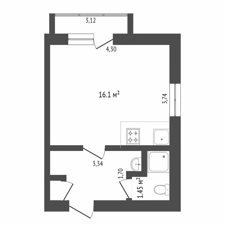 Квартира-студия: Новокузнецк, улица Циолковского, 43 (25 м) - Фото 1