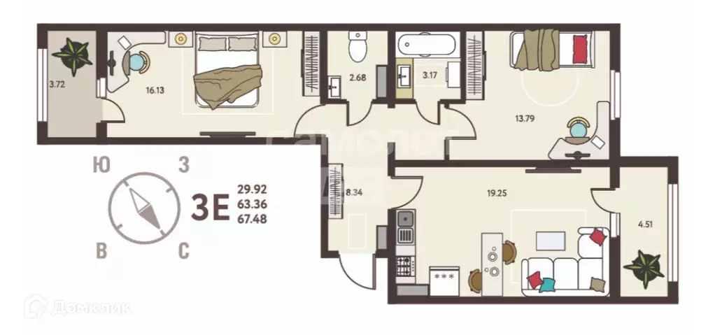 Продаётся 2-к квартира, 67.48 м - Фото 0