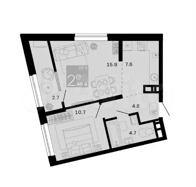 2-к. квартира, 46,4 м, 6/9 эт. - Фото 1