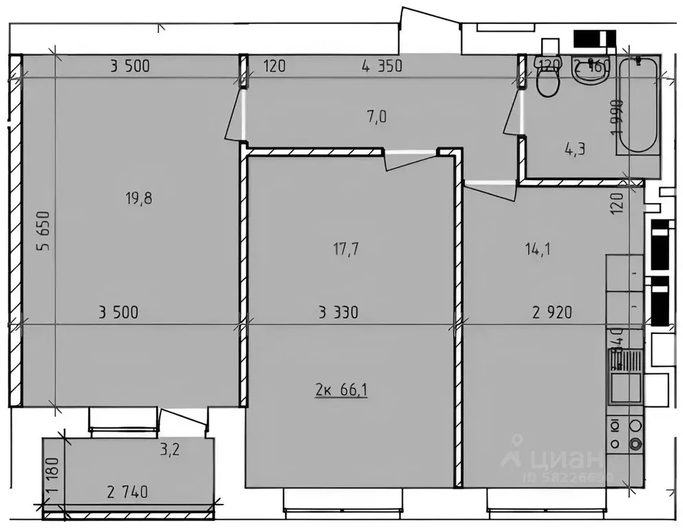 2-к кв. Ростовская область, Таганрог ул. Чехова, 375 (66.0 м) - Фото 1