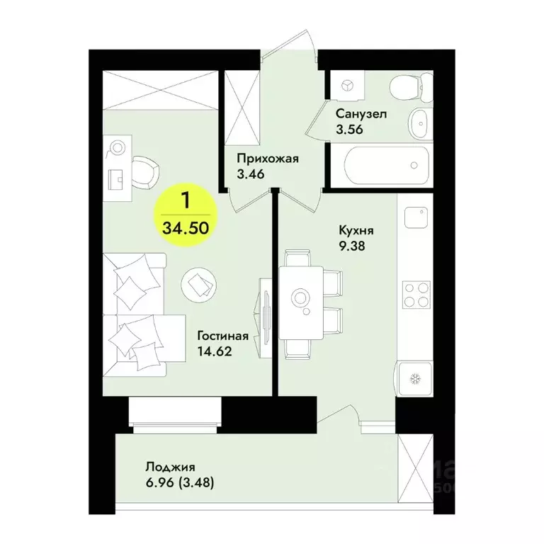 1-к кв. Марий Эл, Йошкар-Ола  (34.5 м) - Фото 1