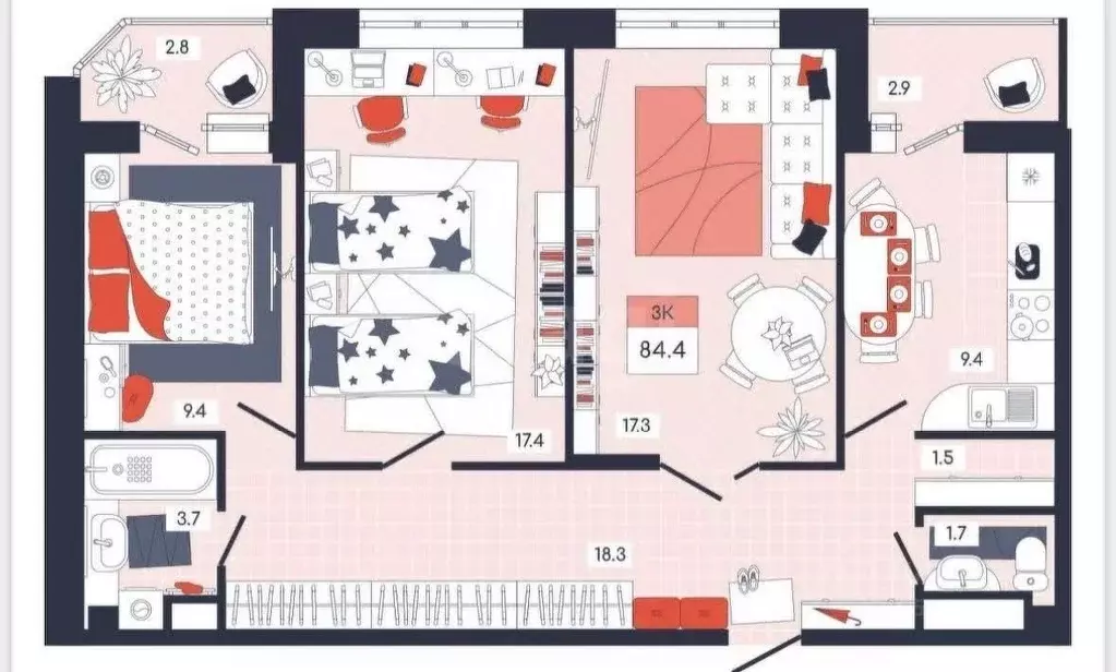 3-к кв. Тульская область, Тула ул. Академика Насоновой, 9 (84.0 м) - Фото 1