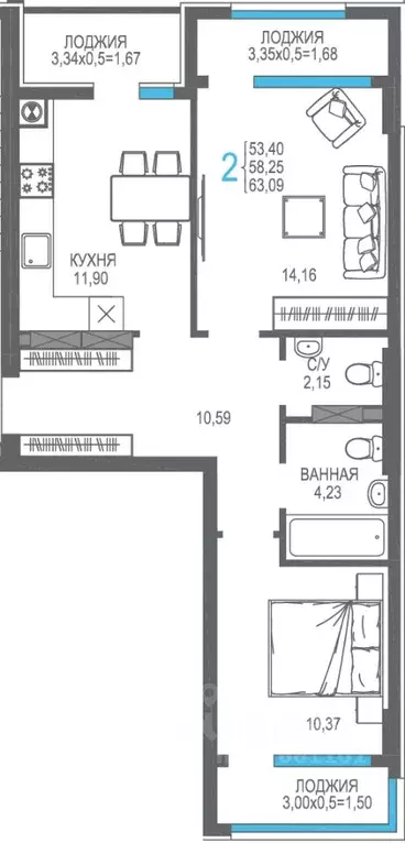 2-к кв. Крым, Алушта На Фонтанке жилой комплекс (58.25 м) - Фото 1