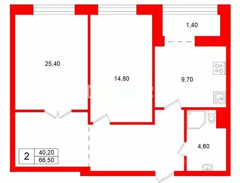 Квартира, 2 комнаты, 66.5 м - Фото 2