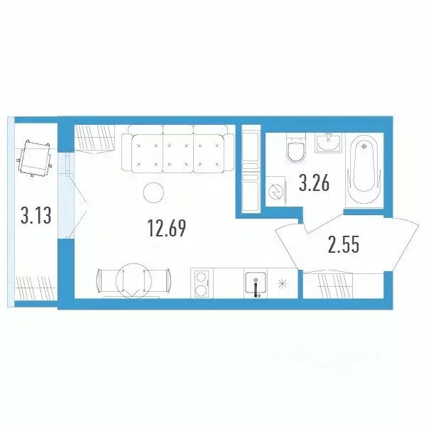 Студия Санкт-Петербург пос. Шушары, просп. Старорусский, 3к1 (19.44 м) - Фото 0