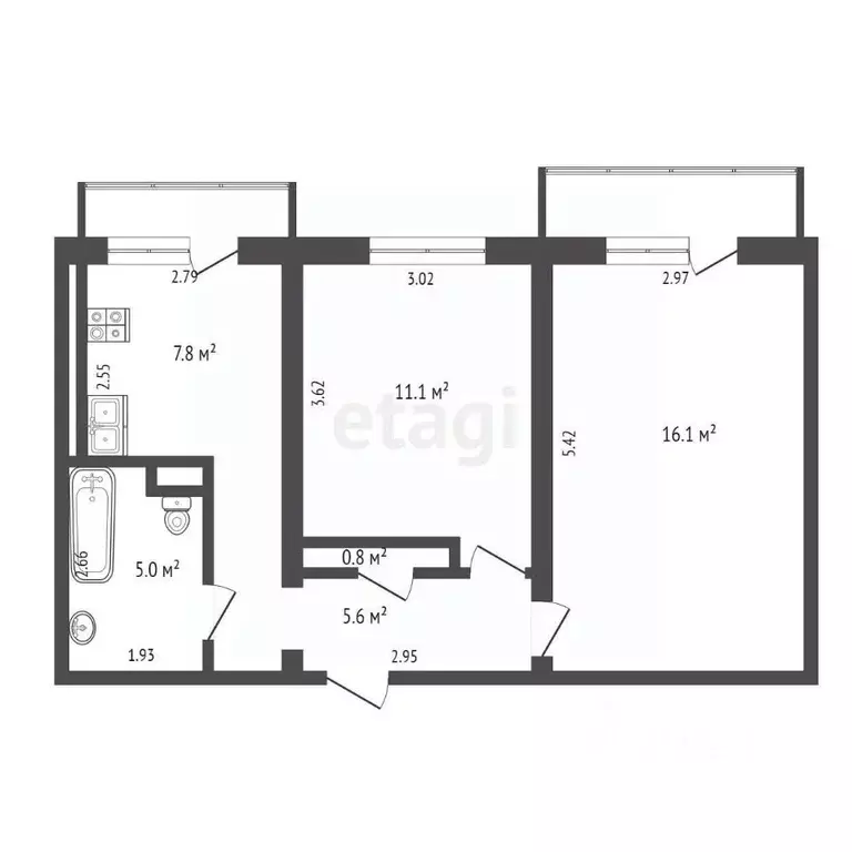 2-к кв. Карелия, Петрозаводск ул. Лизы Чайкиной, 25 (46.4 м) - Фото 1