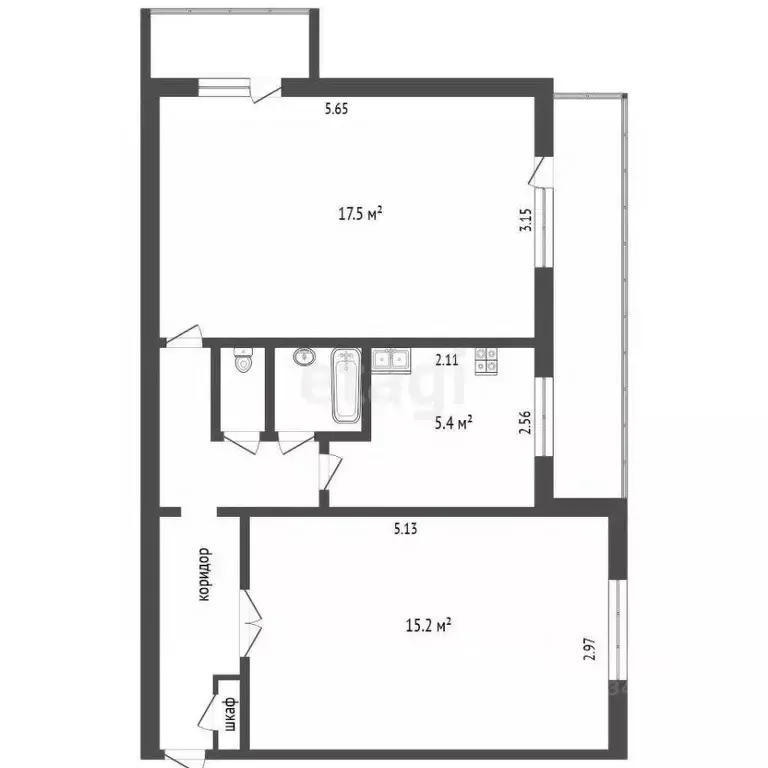 2-к кв. Архангельская область, Архангельск ул. Смольный Буян, 23 (51.8 ... - Фото 2