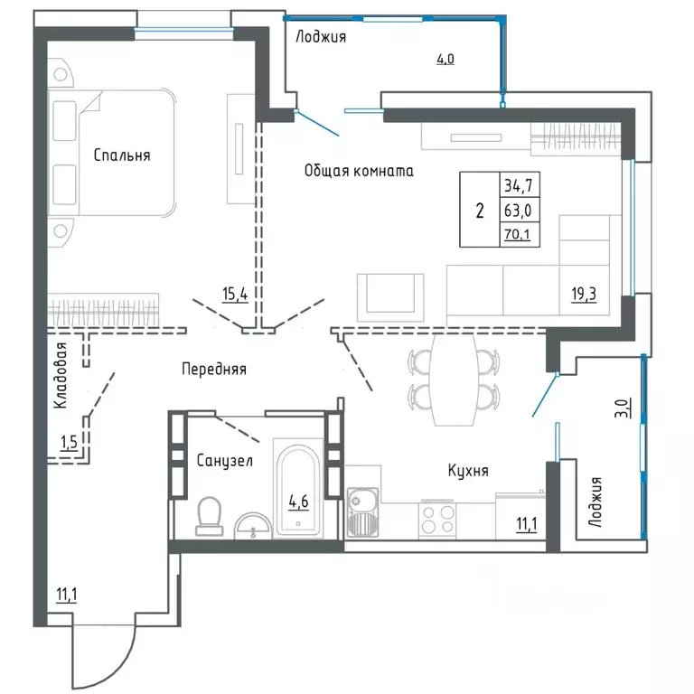 2-к кв. Приморский край, Уссурийск ул. Александра Францева, 44 (70.1 ... - Фото 1