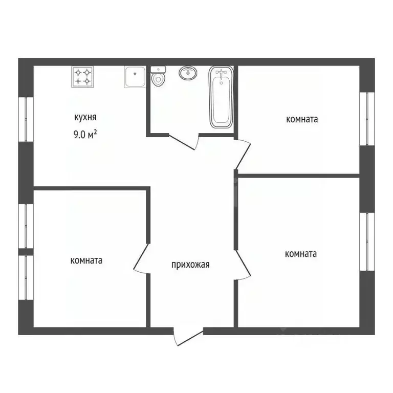 3-к кв. Красноярский край, Красноярск ул. Глинки, 28 (64.8 м) - Фото 2