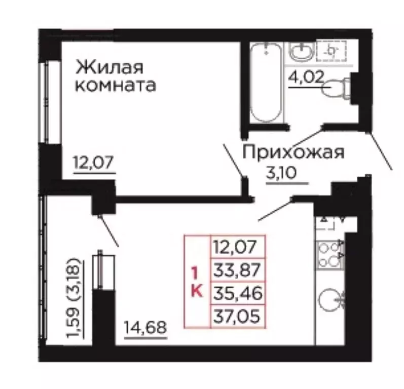 1-комнатная квартира: Аксай, жилой комплекс Вишнёвый Сад (35.46 м) - Фото 0