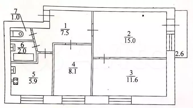 3-к. квартира, 51,1 м, 5/5 эт. - Фото 0