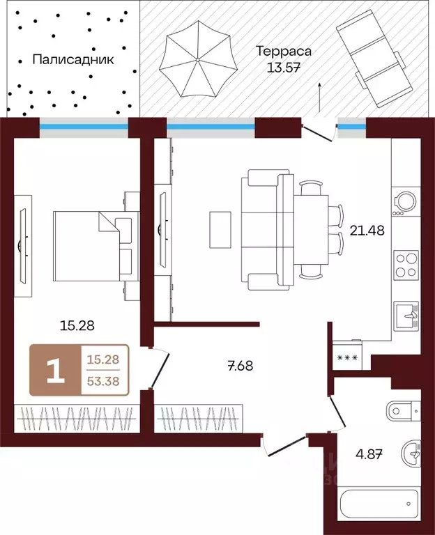 2-к кв. Башкортостан, Иглинский район, с. Акбердино  (53.38 м) - Фото 1