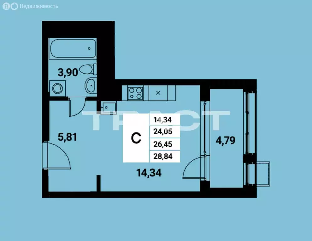 Квартира-студия: Воронеж, набережная Чуева, 7 (28.9 м) - Фото 0