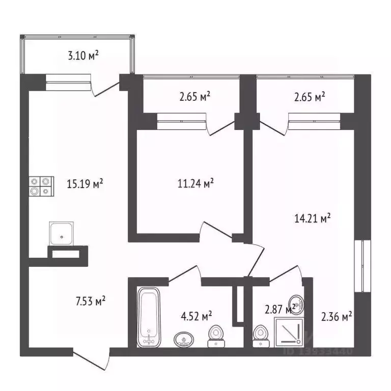 2-к кв. Тюменская область, Тюмень ул. Разведчика Кузнецова, 7 (61.65 ... - Фото 2