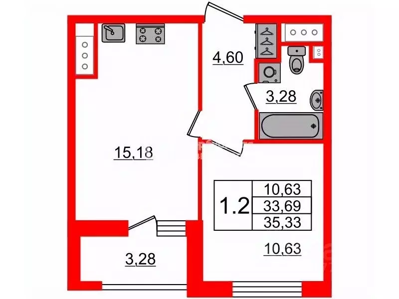 1-к кв. Санкт-Петербург Уральская ул., 21 (33.1 м) - Фото 2