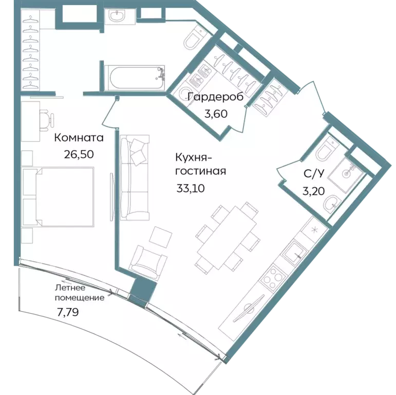 2-к квартира, 74.19 м - Фото 0