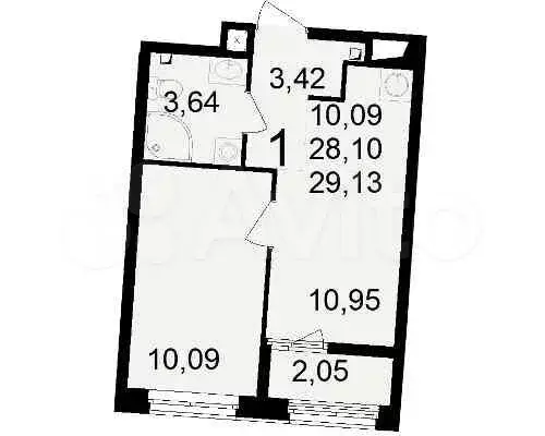1-к. квартира, 29,1 м, 2/15 эт. - Фото 0