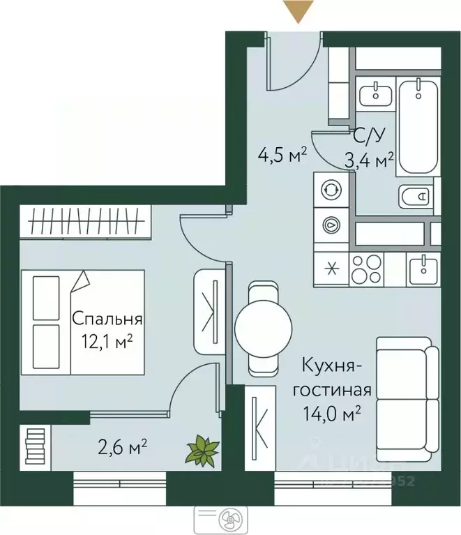 1-к кв. Волгоградская область, Волгоград Новосибирская ул., 74с1 (36.6 ... - Фото 0