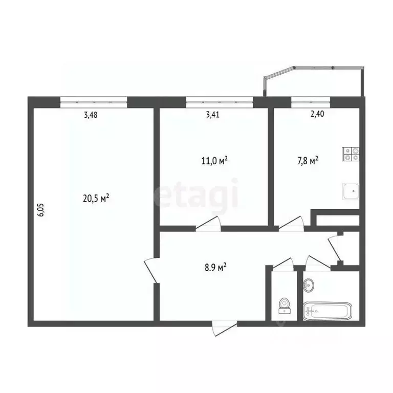 2-к кв. Санкт-Петербург ул. Кораблестроителей, 37 (52.3 м) - Фото 2