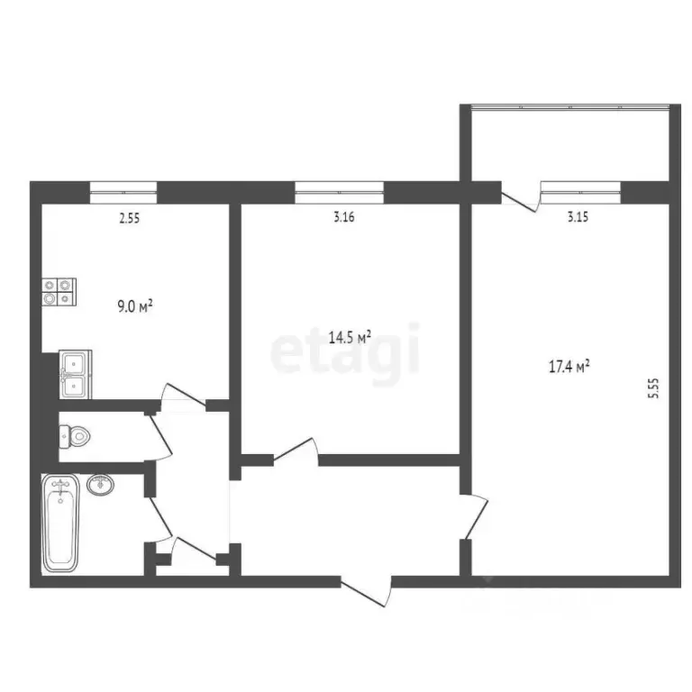 2-к кв. Ямало-Ненецкий АО, Ноябрьск ул. Цоя, 13А (51.0 м) - Фото 2