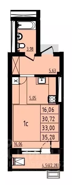 Студия Башкортостан, Уфа Затон-Восточный жилрайон, Новаленд мкр,  ... - Фото 1