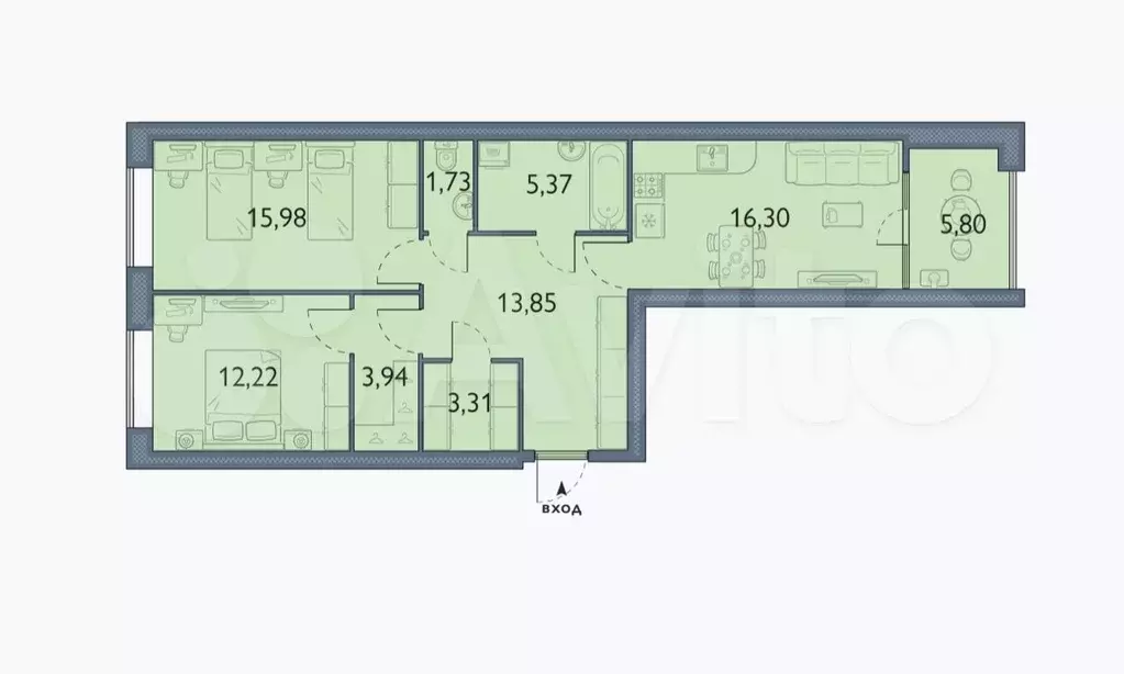 2-к. квартира, 78,5 м, 5/5 эт. - Фото 1