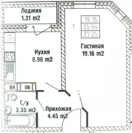 1-комнатная квартира: Раменское, Северное шоссе, 28 (35.8 м) - Фото 1