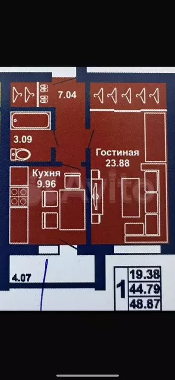 1-к. квартира, 50 м, 7/9 эт. - Фото 0