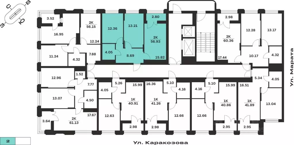 2-к кв. Тульская область, Тула ул. Каракозова (56.93 м) - Фото 1