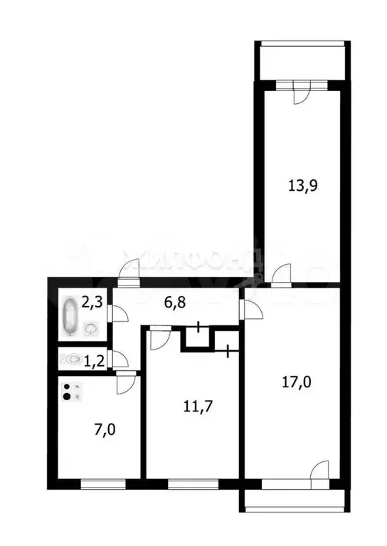 3-к. квартира, 59,1 м, 5/9 эт. - Фото 0