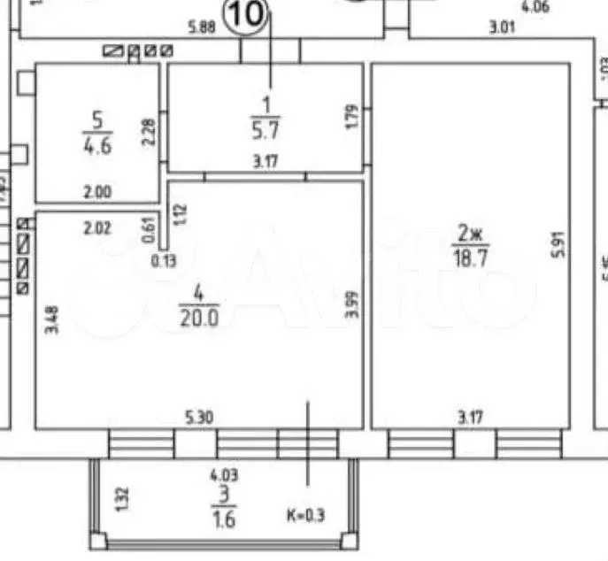 1-к. квартира, 54 м, 2/4 эт. - Фото 1