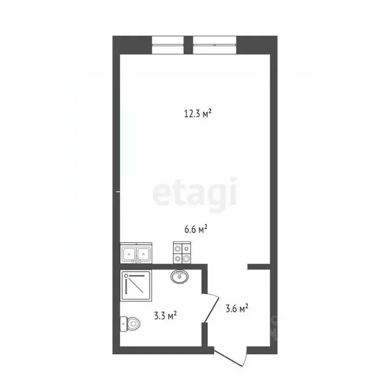 Студия Тюменская область, Тюмень Полевая ул., 117к8 (25.8 м) - Фото 2