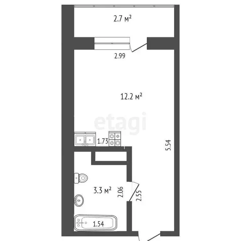 Квартира-студия: Тюмень, улица Новосёлов, 115 (15.5 м) - Фото 0