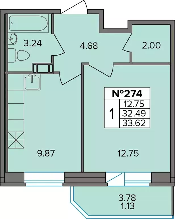 1-комнатная квартира: Новое Девяткино, Лесная улица, 19 (33.67 м) - Фото 1