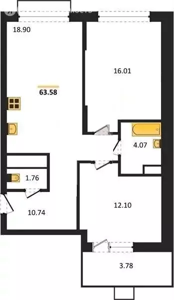 2-комнатная квартира: Пенза, улица 65-летия Победы, 14 (65.46 м) - Фото 1