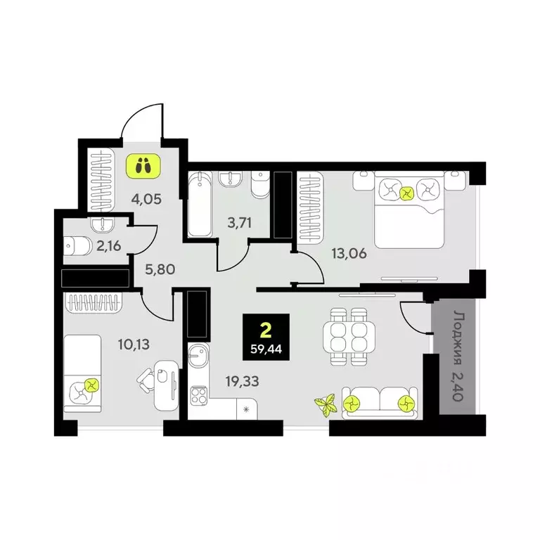 2-к кв. Тюменская область, Тюмень ул. Андрея Приказнова, 1 (59.44 м) - Фото 1