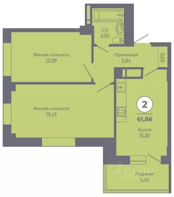 2-к кв. Ростовская область, Ростов-на-Дону Левенцовский мкр, ... - Фото 1