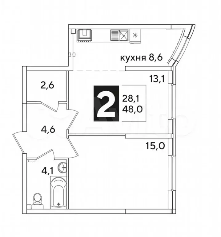 2-к. квартира, 52 м, 10/16 эт. - Фото 0