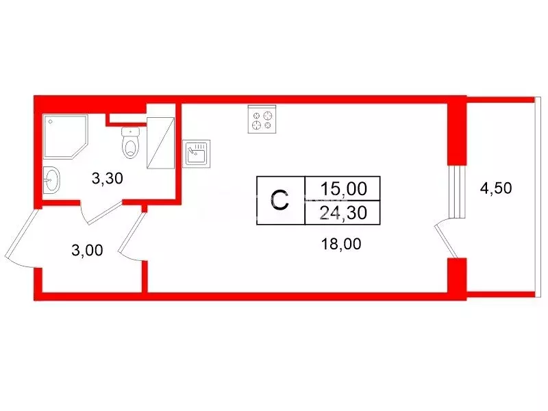 Квартира-студия: Санкт-Петербург, Фарфоровская улица, 7к2 (24.3 м) - Фото 1