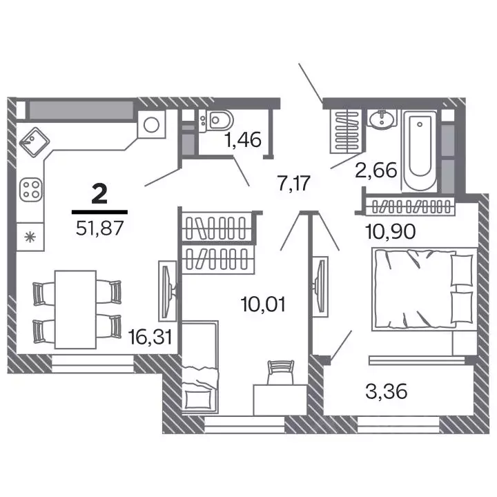 2-к кв. Рязанская область, Рязань Петра и Февронии жилой комплекс ... - Фото 1