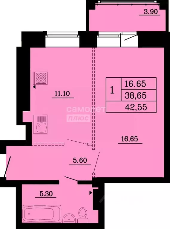 1-к кв. Омская область, Омск ул. Малиновского, 16к2 (42.55 м) - Фото 2