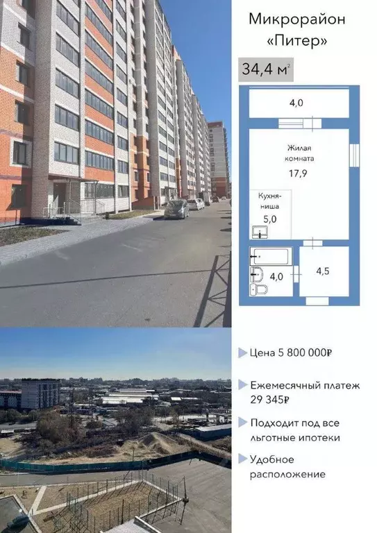 Студия Амурская область, Благовещенск Игнатьевское ш., 10/2 (33.5 м) - Фото 1